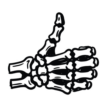 Human skeleton hand thumbs up gesture line illustration with skeleton thumbsup halloween positive