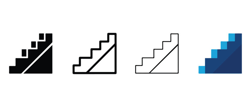 step and stair design icons with gradient color variations isolated on transparent background