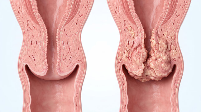 Healthy Cervix vs Cervical Cancer Anatomical Comparison
