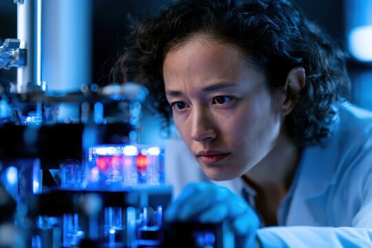Researcher at a quantum computing lab with glowing processor
