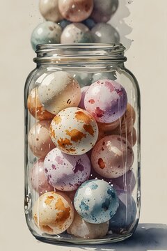 Close-up of mothballs in a glass jar