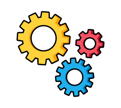 Colorful gear icon. Cogwheel vector symbol on transparent background