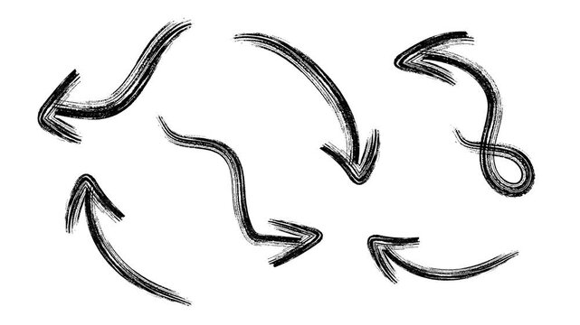 Set of curved arrows, handmade simple arrow animation, Creative hand drawn arrows animations, Set of animated arrows on alpha channel