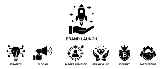 Obraz premium Rocket launching from hand illustrating brand launch strategy and business growth concept