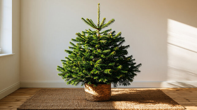 Festive spirit shines bright with a green Christmas tree in a cozy room Generative AI