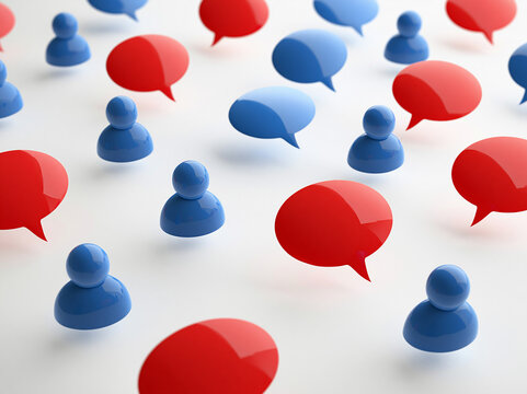 Exploring social networks through colorful speech bubbles and connections in a lively scene Generative AI