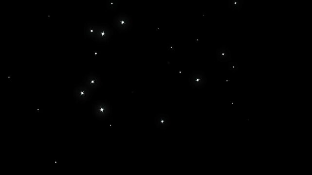Smooth twinkling star glitter line animation with glowing white particles, fairy tale glitter particles sparkling. 4k video, black screen alpha channel animation, sparkling starlight trail animation