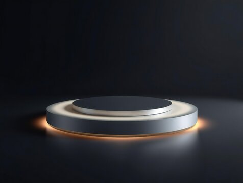 Futuristic display pedestal with subtle orange glow on dark background