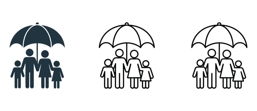 Family under umbrella protection safety security group people icons, family care and insurance coverage concept, shelter support protection and security vector illustration eps 10.
