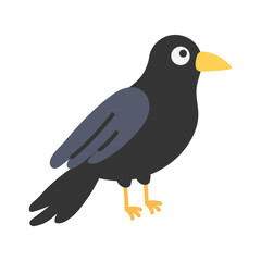 Naklejka premium Black crow for halloween celebration with big eyes and yellow beak