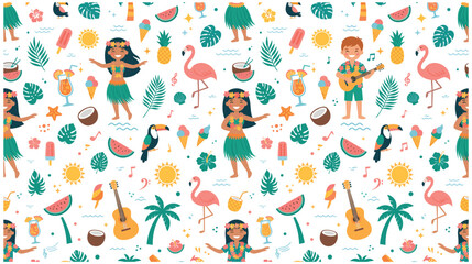 Tropical hawaiian summer party seamless pattern print. © Ojufa