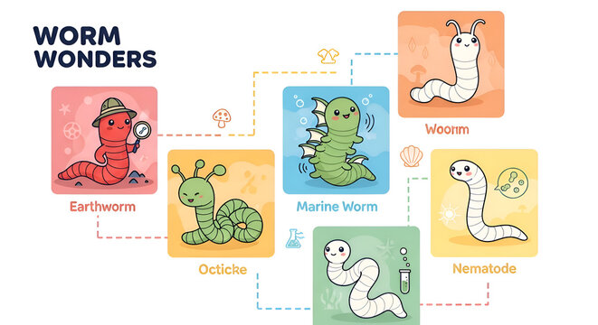Cheerful cartoon worms with speech bubbles perfect for creative design projects, educational materials, and playful branding needs	