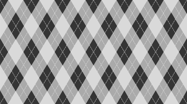 Gray Argyle Seamless Diamond Pattern Vector Background.