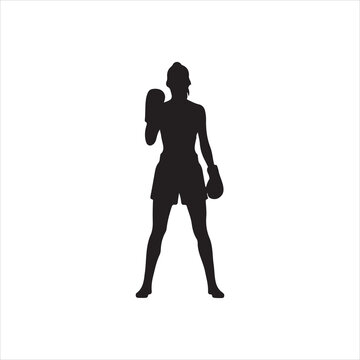 Standing female boxer with gloves silhouette vector