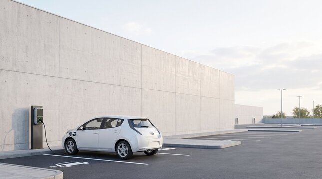 充電ステーションに停車する電気自動車、EVインフラとエネルギー転換