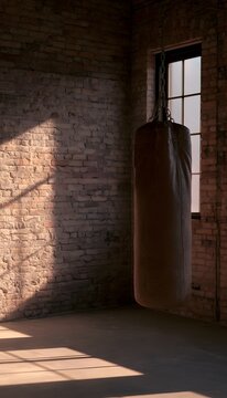 Striking minimalist boxing scene evokes strength resilience and focused determination within an industrial setting