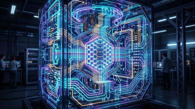 Futuristic quantum computer processor in a laboratory