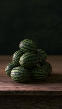 Miniature watermelons evoke summer sweetness a rustic still life bathed in soft light and deep shadows