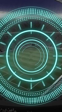 Animation of scope scanning and data processing over sports stadium