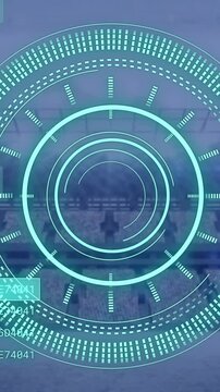 Animation of scope scanning and data processing over sports stadium