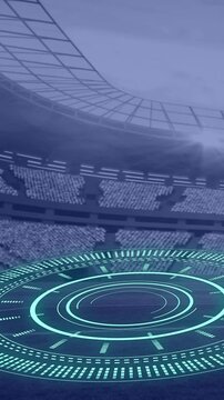 Animation of scope scanning and data processing over sports stadium