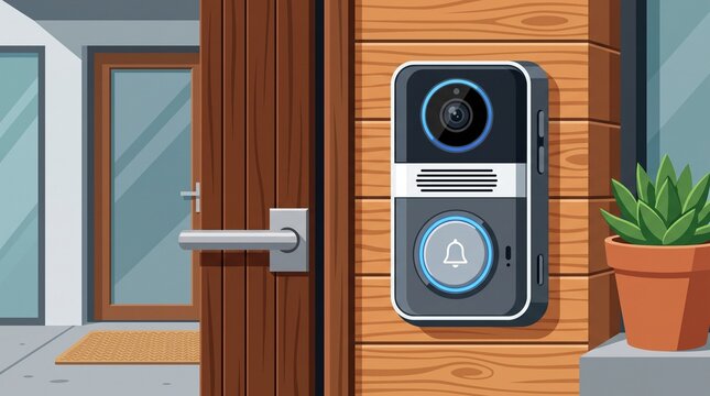 Smart video doorbell mounted on a wooden house wall