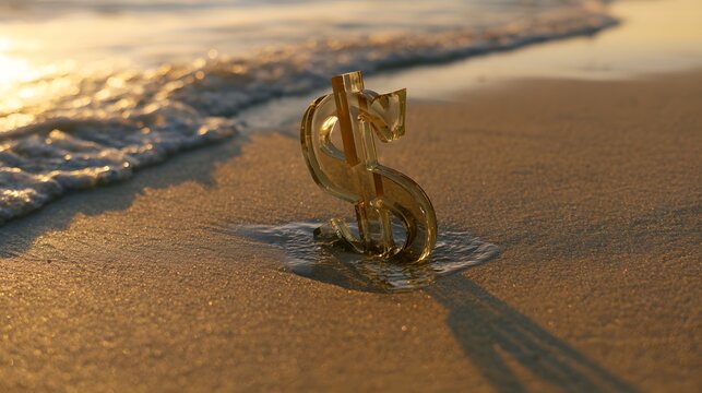 Golden Opportunity Serene Beach Sunset Financial Concept Inspires Investment Success Lifestyle
