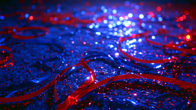 Early 2000s digital camera party background with direct flash and metallic streamers