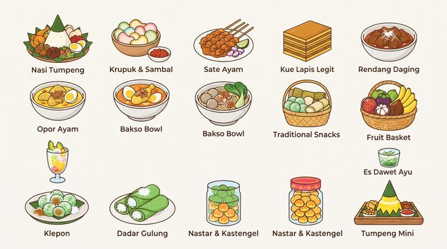 Indonesian Traditional Food and Drink Illustrations