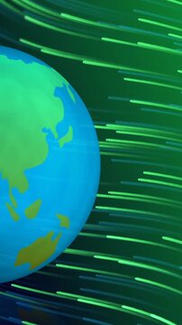 rotating earth over green light trails