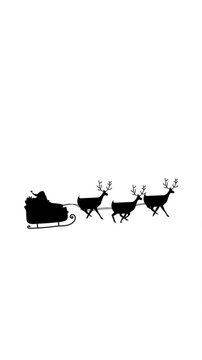 Digital animation of black silhouette of santa claus in sleigh being pulled by reindeers