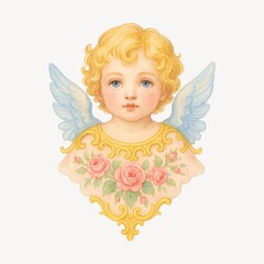 Naklejka premium Vintage cherub with floral design.