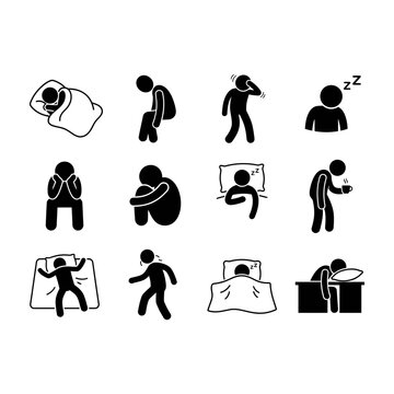 Depression sadness sleep mental health icon set black silhouette with depression