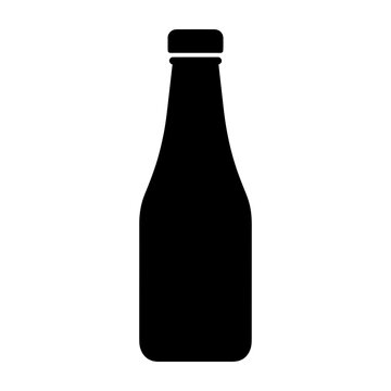 Milk bottle food beverage container black silhouette icon with milk or sauce