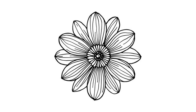 Hand Drawn Flower Doodle Black Line Art Isolated on Transparent Background, Simple Botanical Floral Sketch Illustration