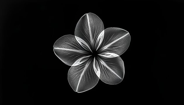 X-Ray Plumeria Flower Showing Detailed Petal Veins and Internal Structure, Monochrome Botanical Anatomy on Dark Background