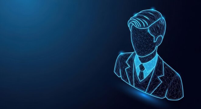 Digital Businessman Profile Avatar Illustration With Geometric Polygon Suit and Tie On Dark Blue Background