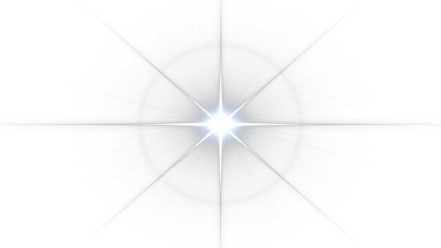 White silver star light flare burst on white background