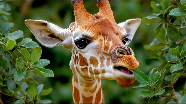 Giraffe standing among green leaves at a wildlife reserve during daytime