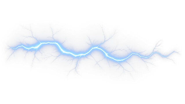 Blue lightning horizontal wavy electric bolt on white