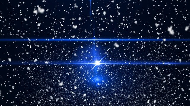 Blue Lens Flare and Falling Snow Particles in Cosmic Space