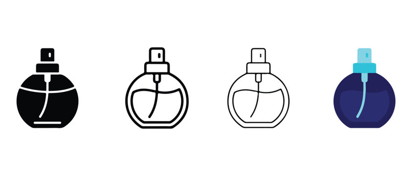 perfume bottle icons in different colors and styles isolated on transparent background for digital design use