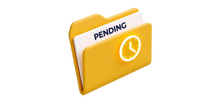 Yellow Folder with Pending label and Clock icon isolated on transparent background PNG cutout