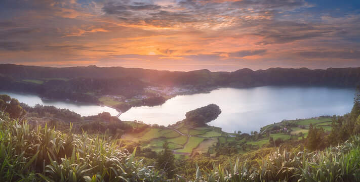 Sao Miguel Island and lake Ponta Delgada, Azores