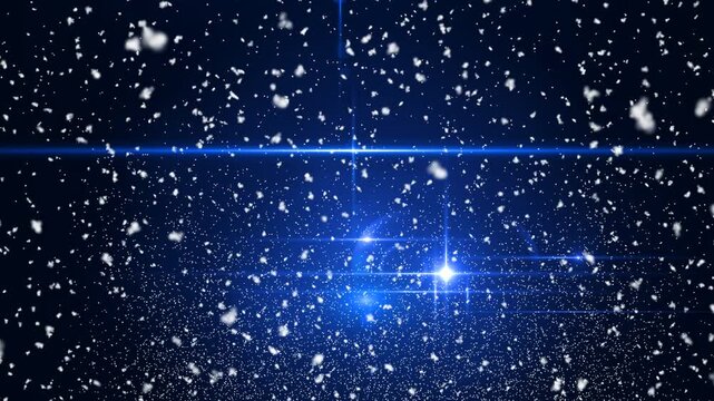 Blue Lens Flare and Falling Snow Particles in Cosmic Space