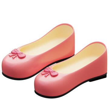 3d icon footwear illustration pink ballet flats bow cute stylized render for fashion apps and e-commerce web design on white background