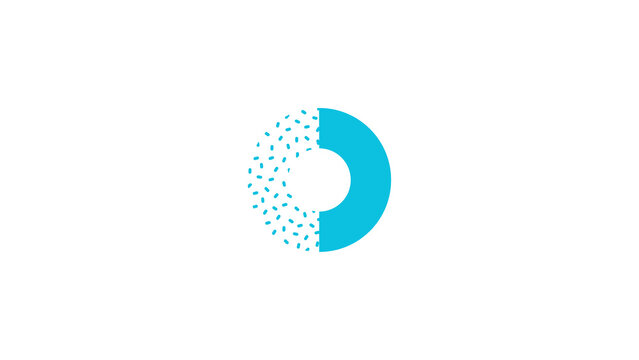 Minimalist geometric circular icon featuring a blue ring shape split into two halves
