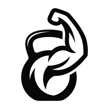 Kettlebell icon with muscular arm silhouette for fitness strength training kettlebell strength