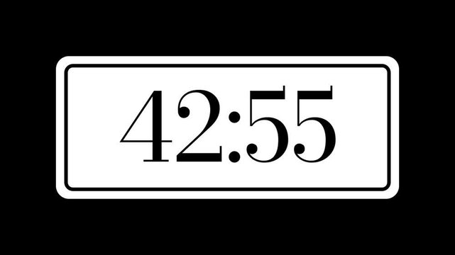 Countdown timer from 43 minute to 42 minute on black background suitable for time management, productivity, deadlines, presentations