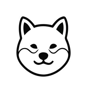 Shiba Inu Face Cute Smiling Canine Mascot Icon Black And White Silhouette Vector Illustration